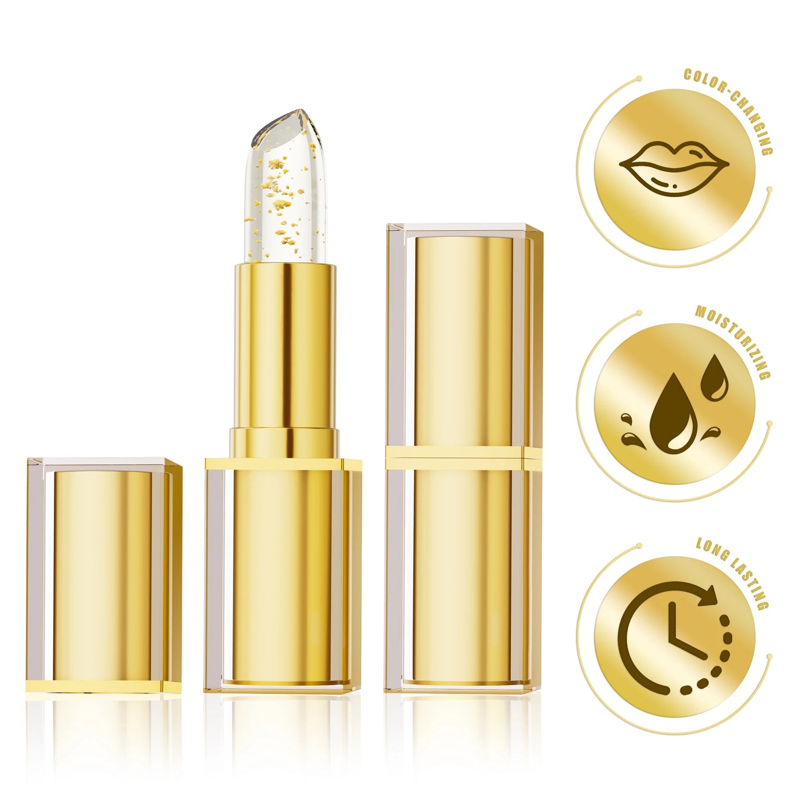 Color Changing Lipstick,Gold Crystal Ph Lipstick Color Changing,Long Lasting 24 Hours Moisturizing Glossy Shine Lip Gloss