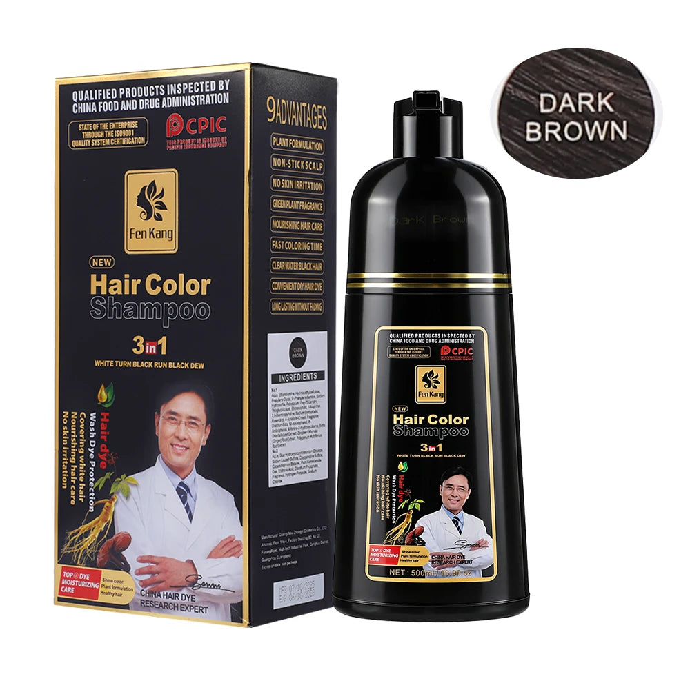 3 in 1 Black Hair Dye Shampoo for Gray Hair Home Herbal Hair Coloring Cream for Men Women Cover White Nourishing Formula 500ml