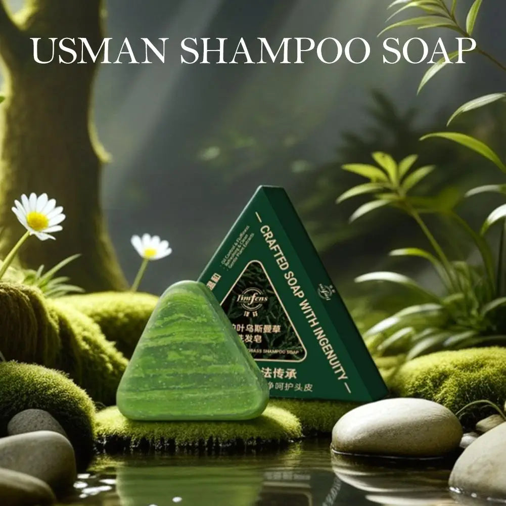 Usman Grass Shampoo Soap Cypress Leaf Polygonatum Herbal Plant Extract Refreshing Clean Oil Control & Itching 120g