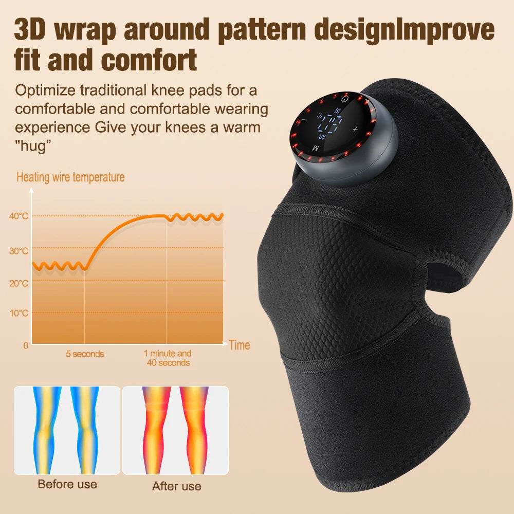 Rechargeable Knee Massager 3 Gear Vibration Massage Adjustable Shoulder Brace Electric Heating Pads Leg Knee Warmer
