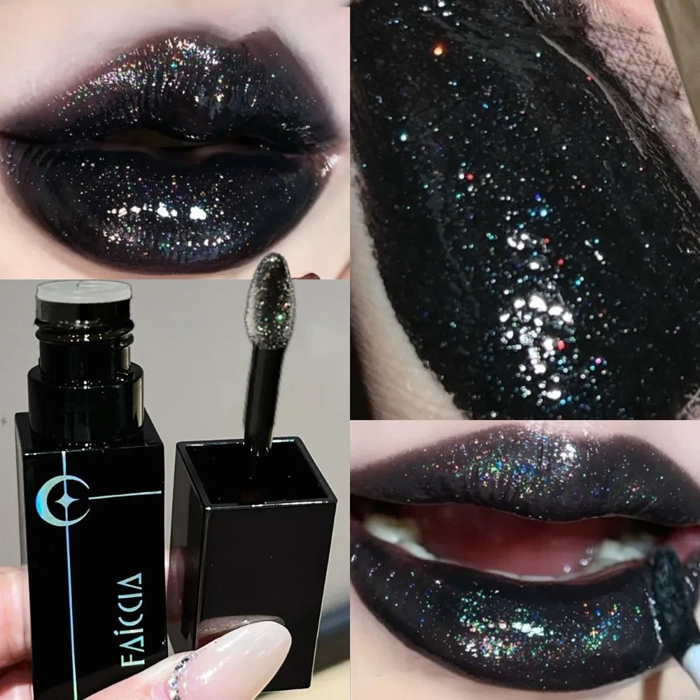 Pearlescent Polarized Green Lip Mud Gloss Fine Shimmer Lip Glaze Plumping Gothic Black Moisturizing Shiny Halloween Lips Makeup