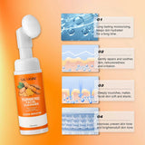 Turmeric Cleanser Moisturize Facial Brightening Skin Tone Daily Face Wash Foam with Brush Skin Care Clean Lemon Fruit Extract