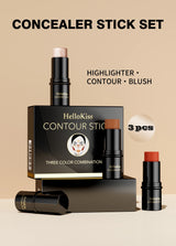 1 Set of 3 Contouring Sticks, Highlighter Stick, Blush Stick, 3-Piece Cream Contouring Set, Create Facial Contours, Non-Greasy
