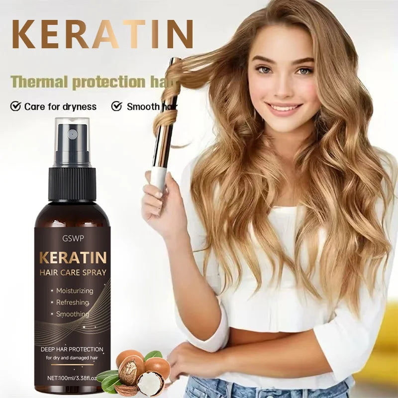 GSWP Keratin Hair Spray contains castor oil and argan oil, quickly absorbed, moisturize hair, leave it non-greasy.100ml