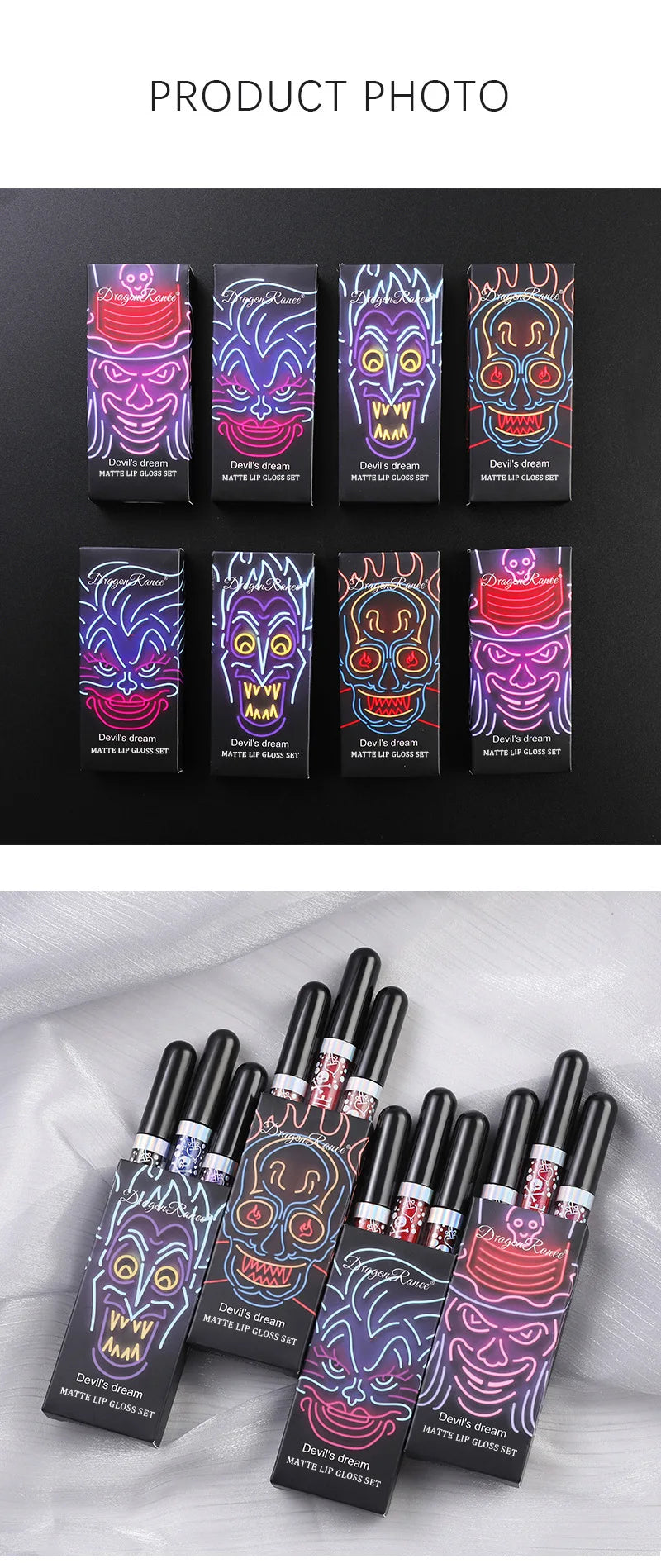 Halloween Lip Gloss Set Sparkling Purple Black Non Stick Lipstick Trio For Party Makeup Beauty Gift