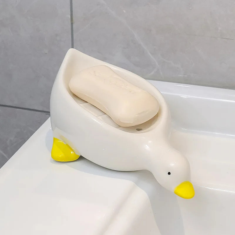 Soap Tray Self-draining Soap Rack Cute Duck-shaped Creative Rack for Shower Bathroom Kitchen Tub Sink Tray Bracket Bathroom