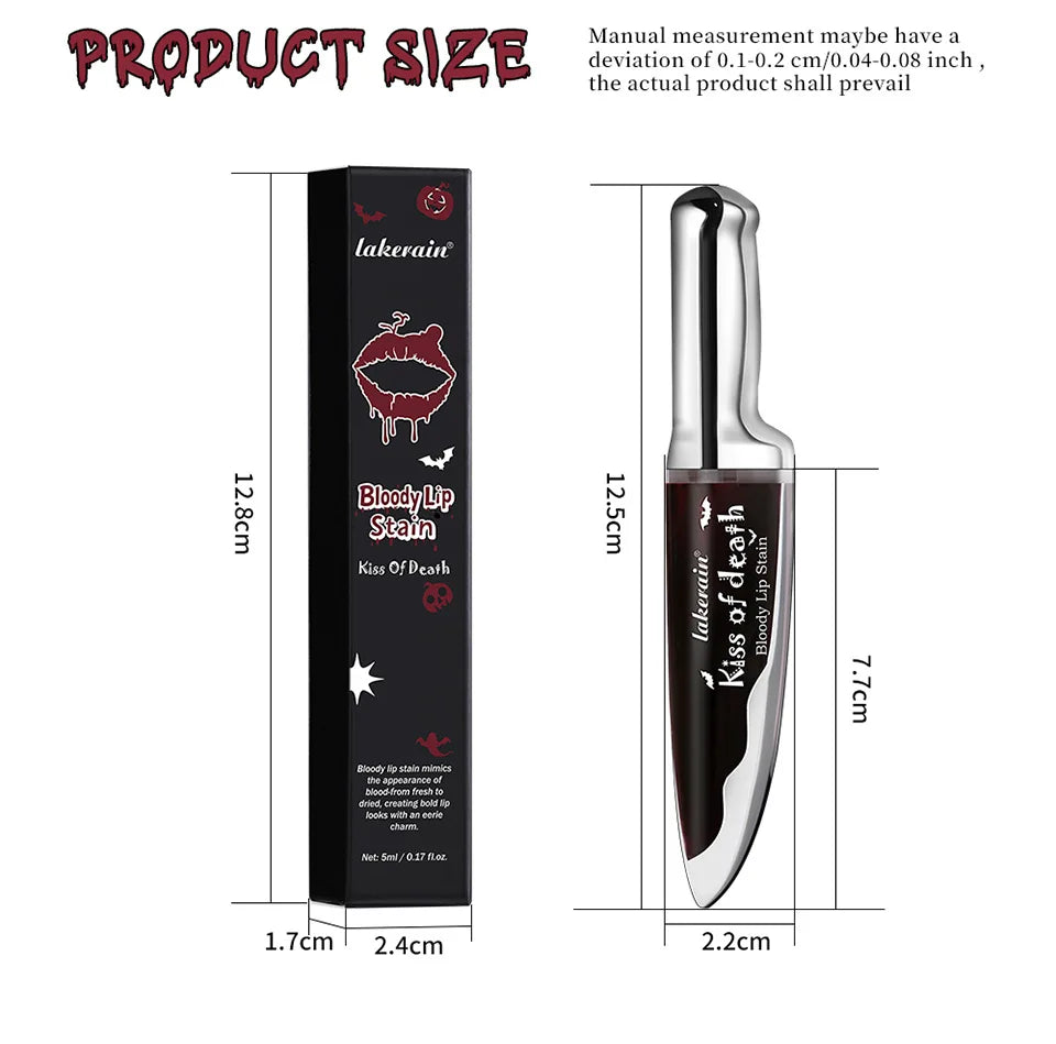 Gothic Bloody Lip Stain Matte Dark Red Green Halloween Lip Glaze Tint Knife Shaped Bottle Vampire Lipstick Makeup Waterproof