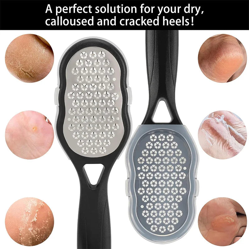 Professional Heavy-Duty Stainless Steel Painless Foot File & Remover with Splash Guard & Handle Suitable for Care Cracked Heels