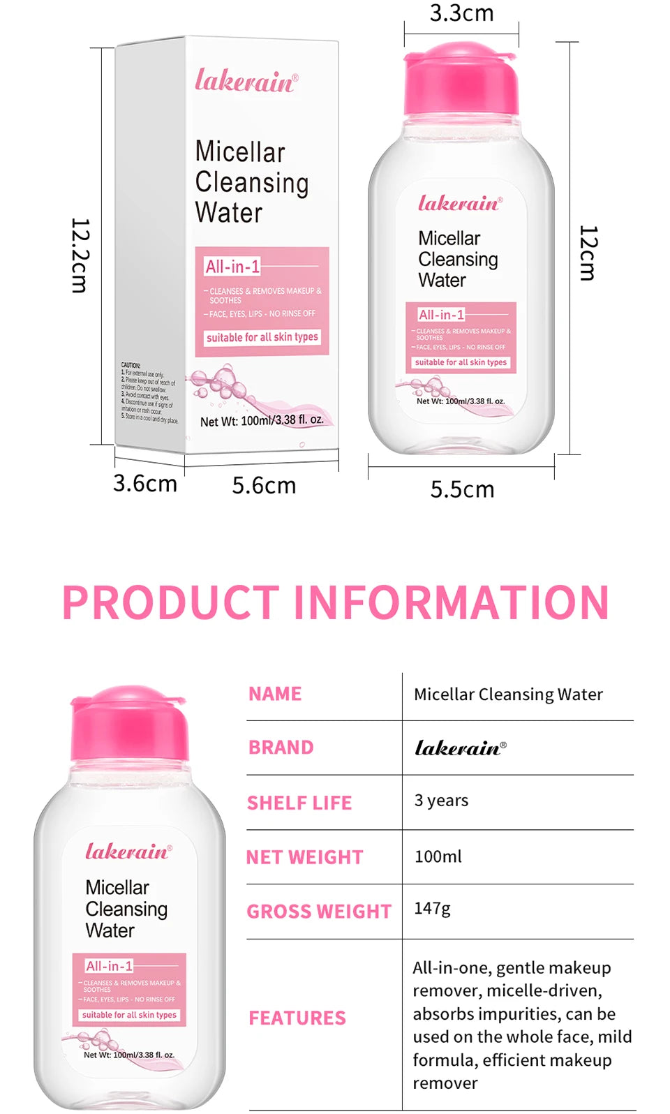 100ml Garnier Micellar Water Hydrating Facial Cleanser Deep Makeup Remover Cleaning Water Refresh Hydrate Cleansing Face Skin