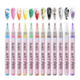 12Pcs/Set Colourful Waterproof Nail Art Graffiti Pen DIY 3D Nail Art Drawing Pen Abstract Line Manicure Tool Painting Liner