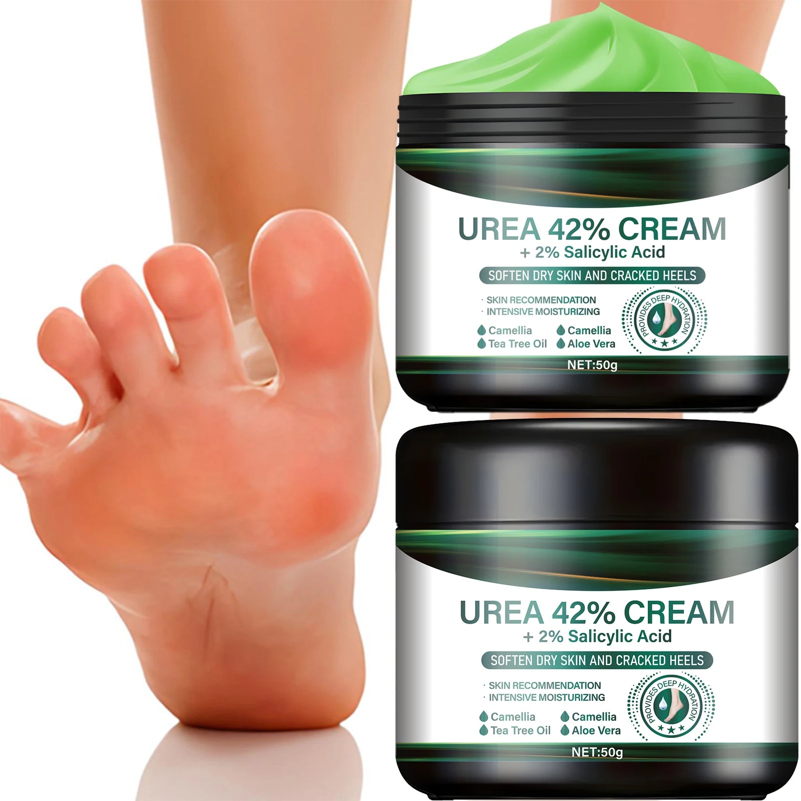 Urea 42% Foot Cream with Salicylic Acid - Intensive Cracked Heel Repair, Tea Tree & Aloe, Fast Absorption, Winter Therapy