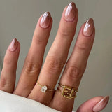 24Pcs Simple Wine Red Fake Nail with Mid-length Design Almond Press on False Nails Wearable Round Head Oval Full Cover Nail Tips