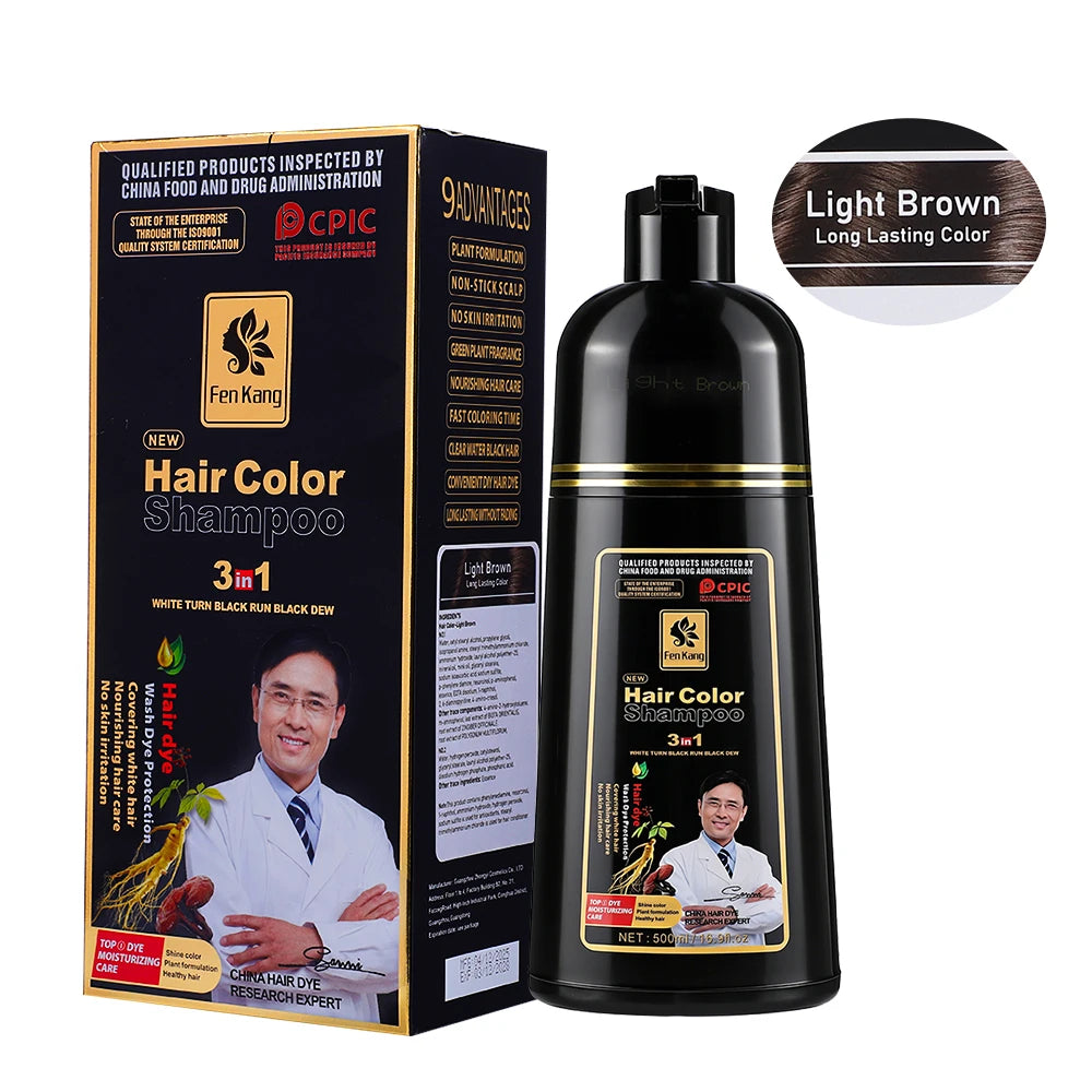 3 in 1 Black Hair Dye Shampoo for Gray Hair Home Herbal Hair Coloring Cream for Men Women Cover White Nourishing Formula 500ml