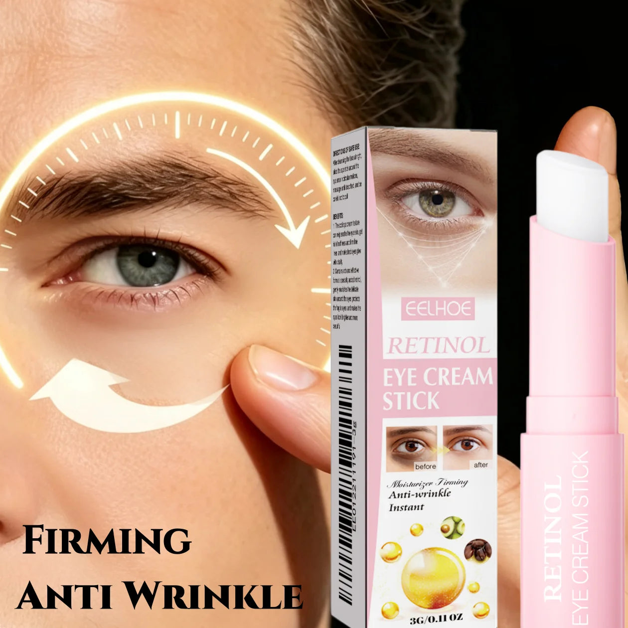 Retinol Eye Reversal Cream Stick,Mess Free&Hands Free Application,Retinol Anti Aging&Wrinkle Smoothing,Jojoba Oil Nourishing&Skin Identical,Hyaluronic Acid Plumping Hydratio&Brightens Dark Circles&Reduces Puffiness,Multi Use