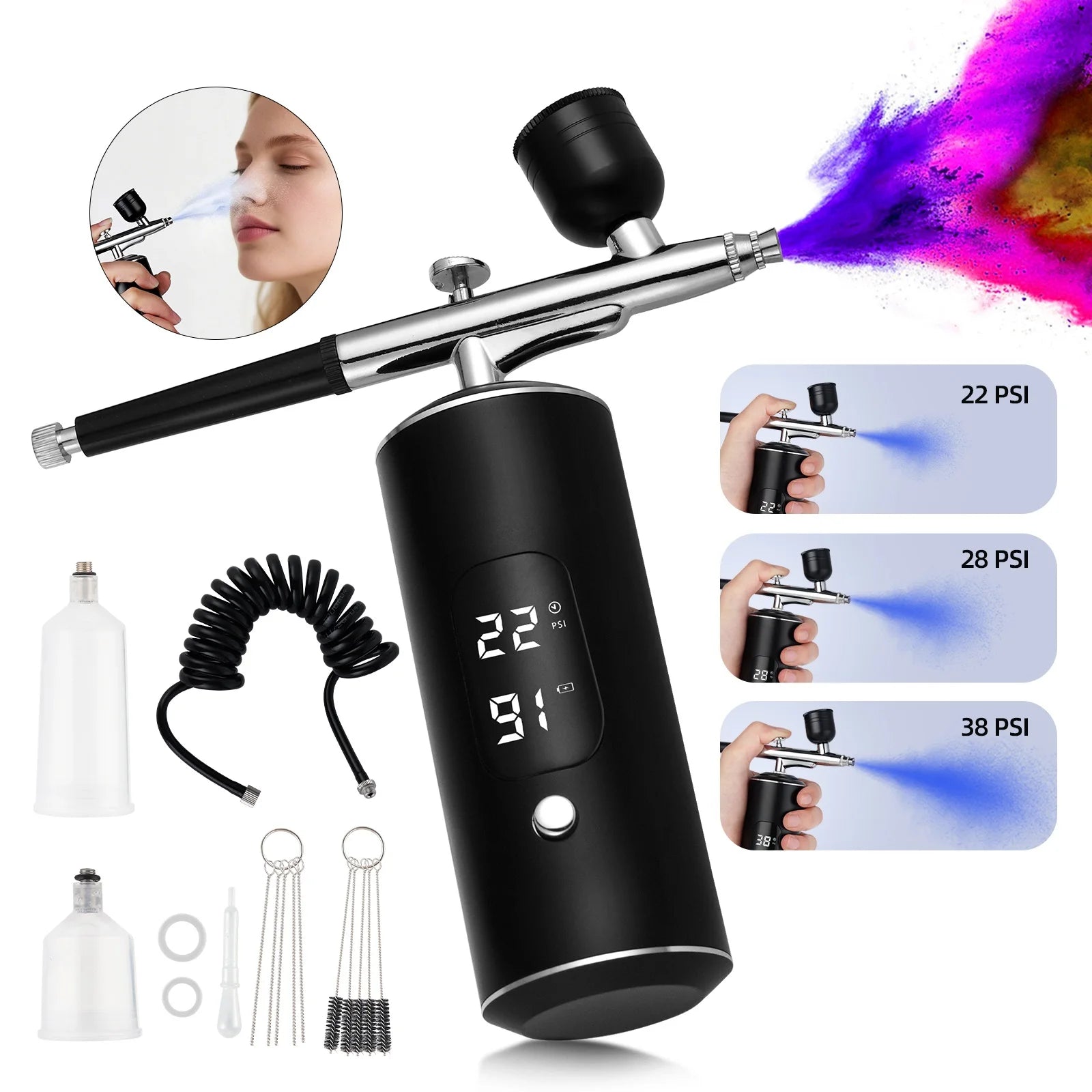 Portable Airbrush Mini Air Compressor Kit Paint Spray Gun For Nail Art Tattoo Craft Cake Pastry Painting Face Hydrating Sprayer