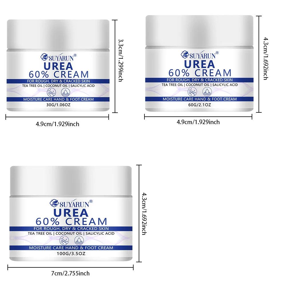 SUYARUN 60% Urea Foot Cream for Cracked Heels & Dry Skin - Intensive Moisturizing Treatment, Callus Remover, Diabetic Foot Care.