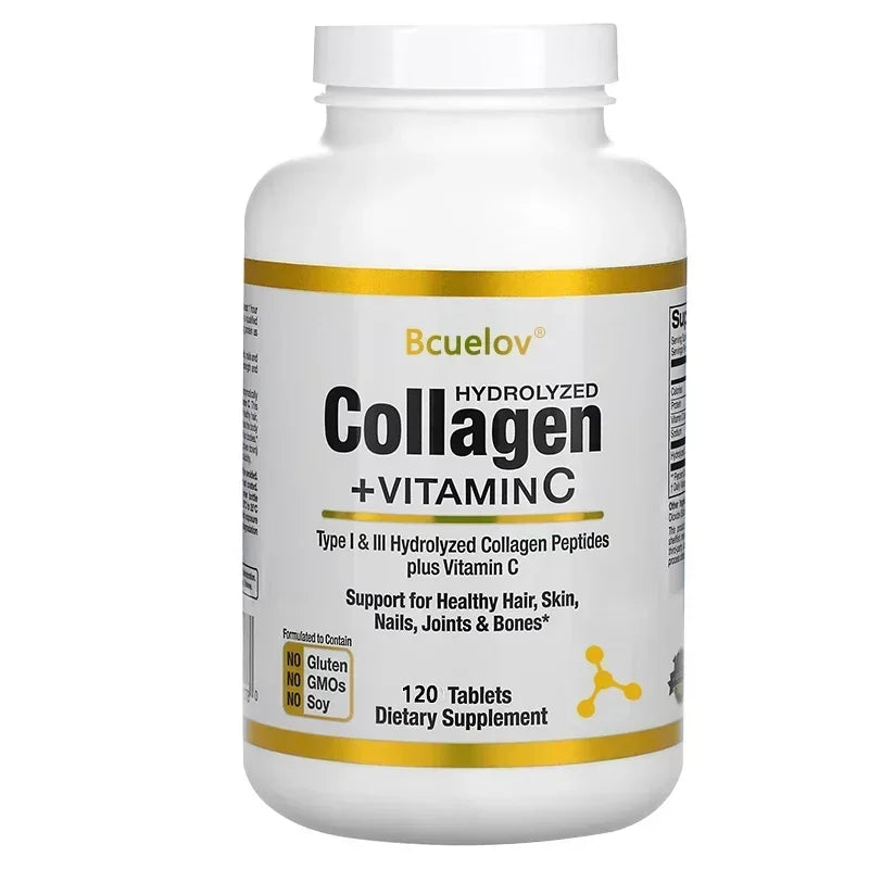Hydrolyzed Collagen Peptides + Vitamin C, Types I & III Support Healthy Hair, Skin, Nails, Joints & Bones Boosts Immunity