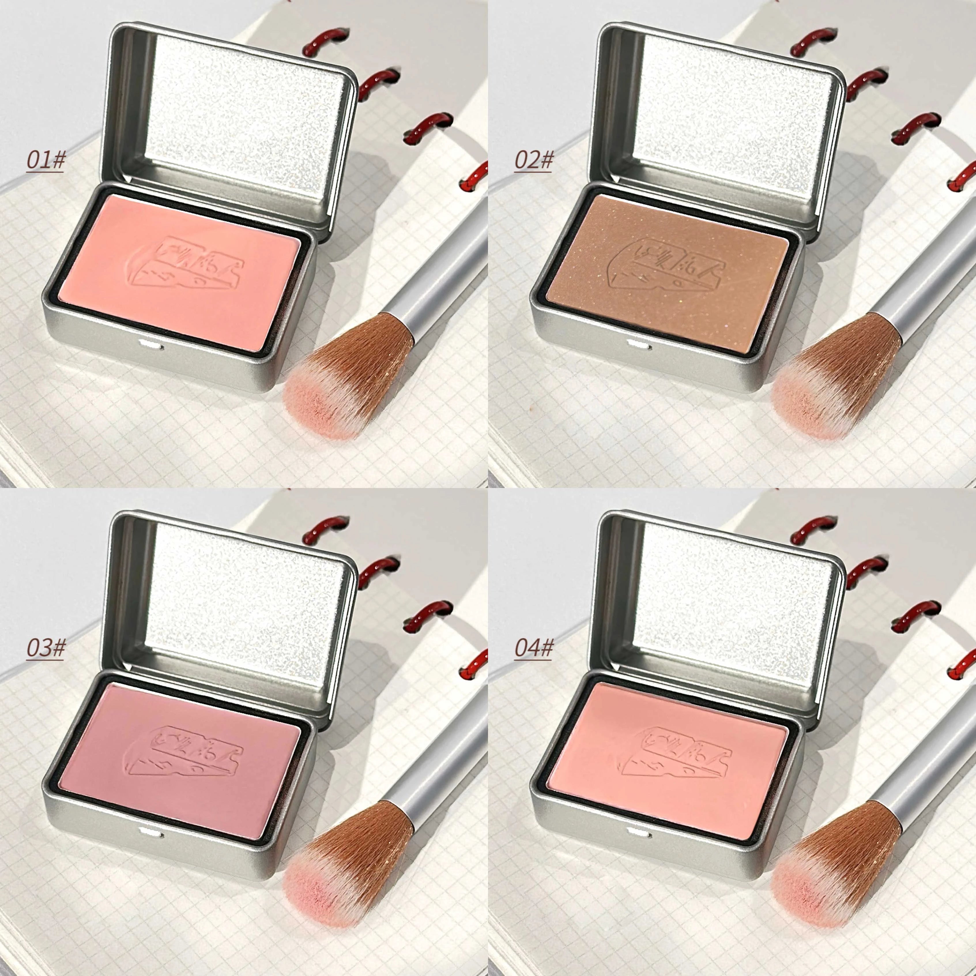BLACKNANA Square Iron Box Single Color Blush Cream Low Saturation Gray Pink Long-lasting Makeup Tender Rouge