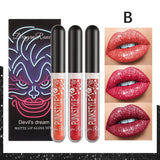 Halloween Lip Gloss Set Sparkling Purple Black Non Stick Lipstick Trio For Party Makeup Beauty Gift