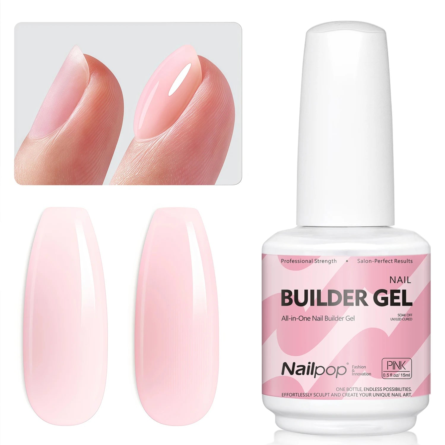 Nailpop 7-in-1 Builder Nail Gel Fast Building Gel Nail Polish Clear White Pink Nude 15ml Nail Tip Reinforcement and Extension