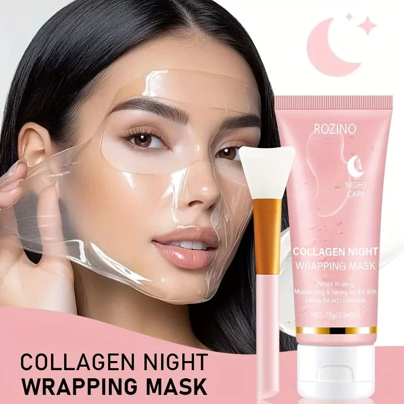 Collagen Overnight Wrapping Off Facial Mask Pack | with Hyaluronic Acid, Elasticity - Hydration Care, Sagging - Dullness - Hydrolyzed Collagen for Glowing Skin-Hydrating Face Mask - Deep Moisture for Dry Skin, Korean Skin Car