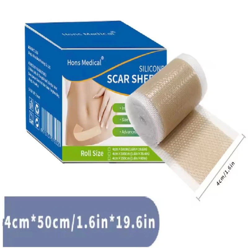 4cmx50cm Silicone Scar Sheet Painless Scar Repair Tape Removal Strip for C-Section Keloid Surgery Burn Acne Roll Effective Scar