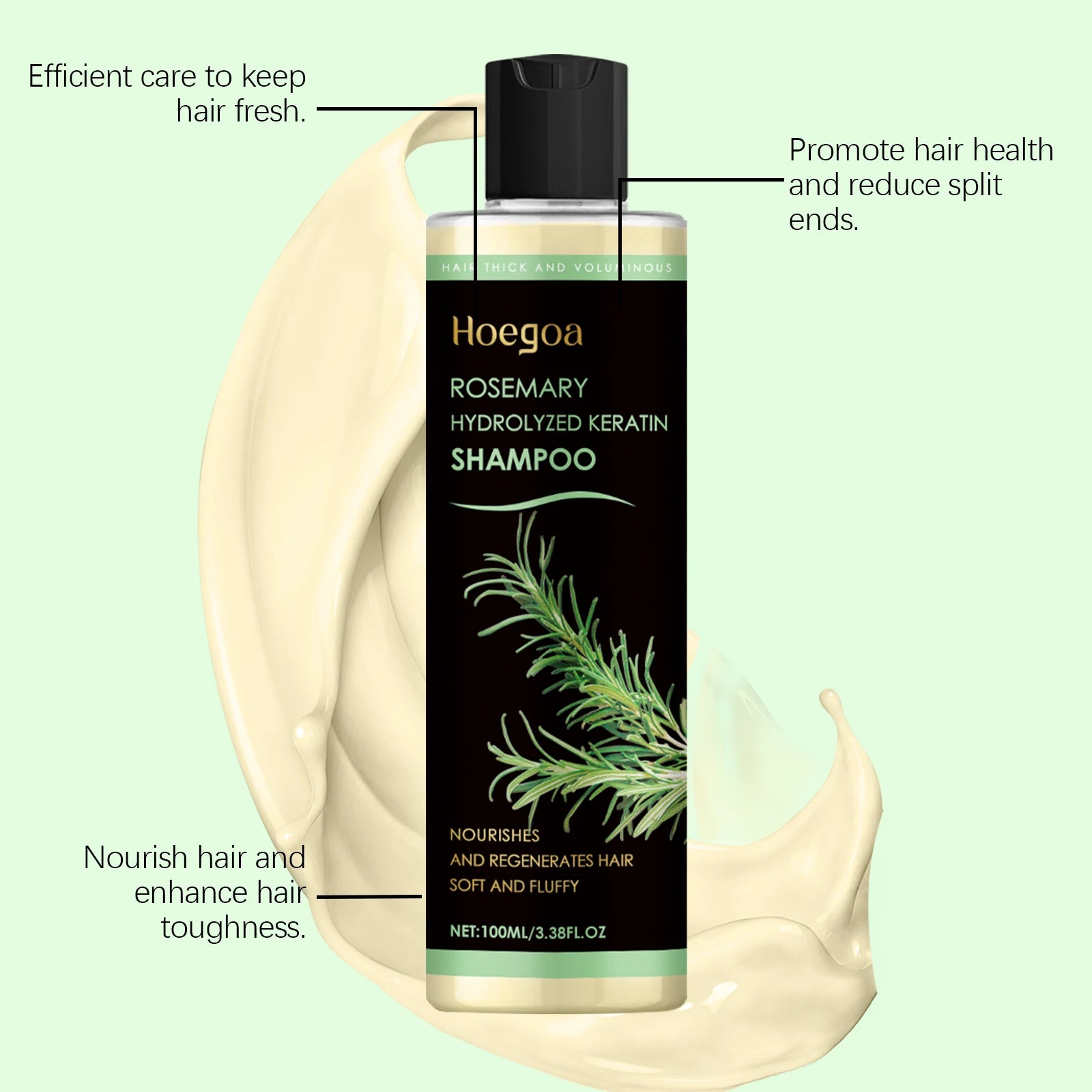 Rosemary Hair Shampoo Hair Regrowth Deep Nourishing Repair Split Ends Hair Soothing Scalp Anti Dandruff Hair Strengthens Shampoo