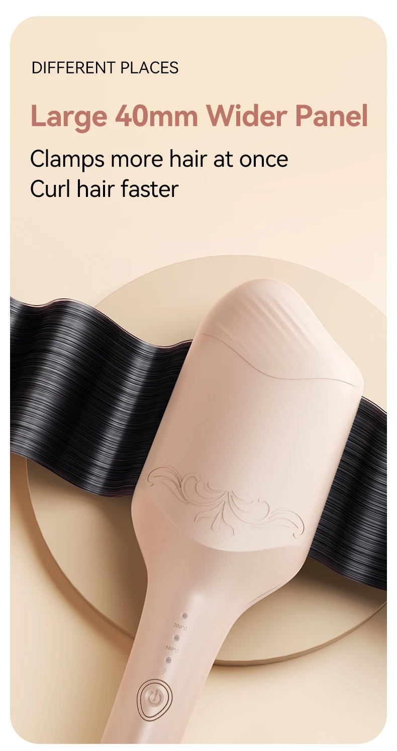 40mm Deep Wave Hair Crimper with Negative Ion - Adjustable Temperature Curling Iron for Long Lasting Wavy Hair, Anti-Frizz