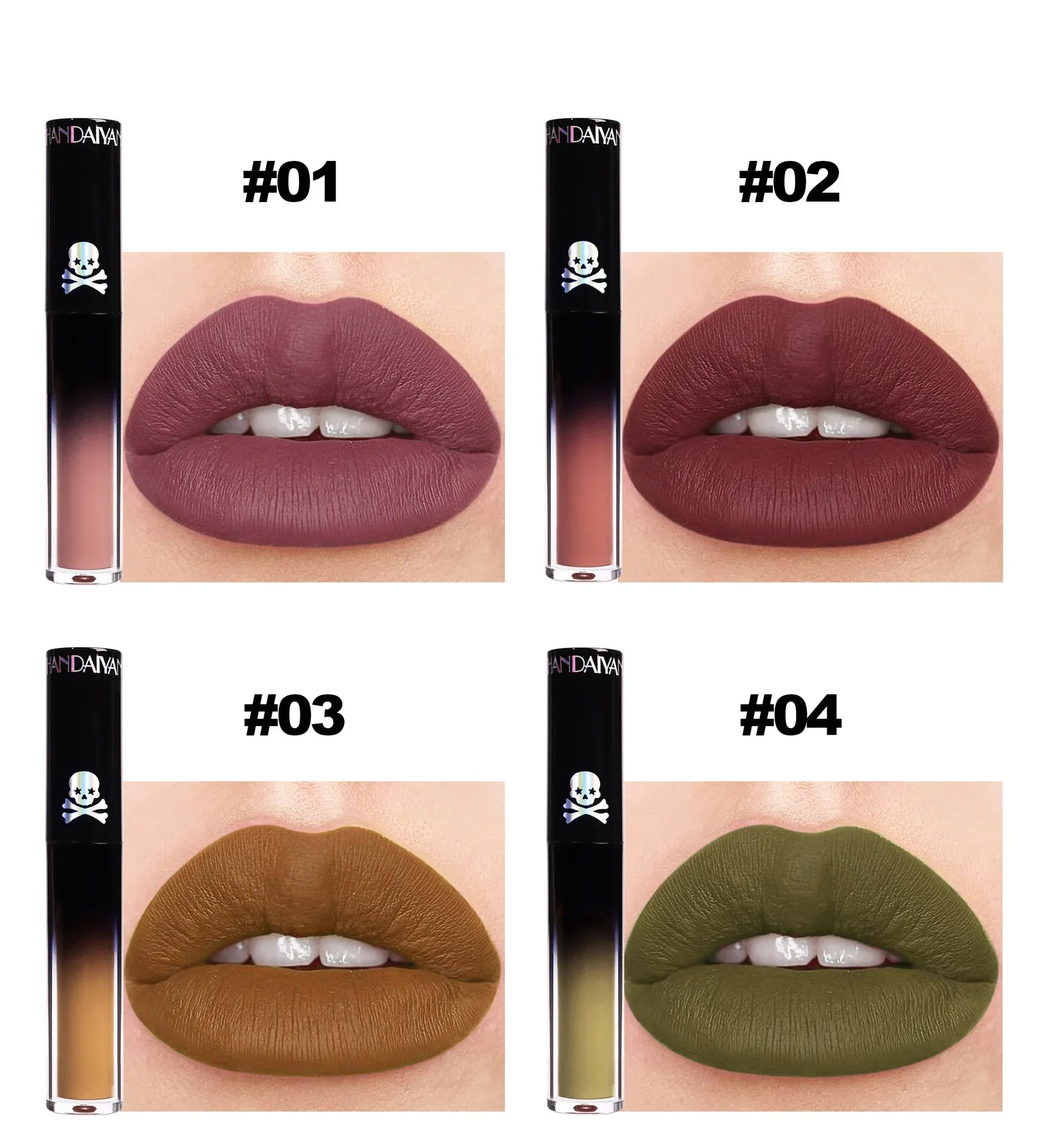 4pcs Matte Lipstick Set Waterproof Sexy Green Purple Black Lip Gloss Shiny Lip Tint Halloween Lip Makeup Tool Korean Cosmetics