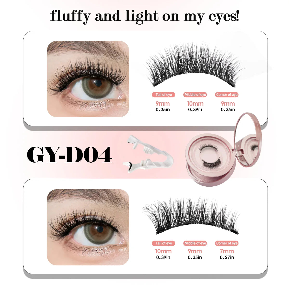 2 Pairs Magnetic Eyelash Natural Look Fluffy False Eyelashes Reusable Magnetic Eyelash Set with Applicator No Glue Need Makeup