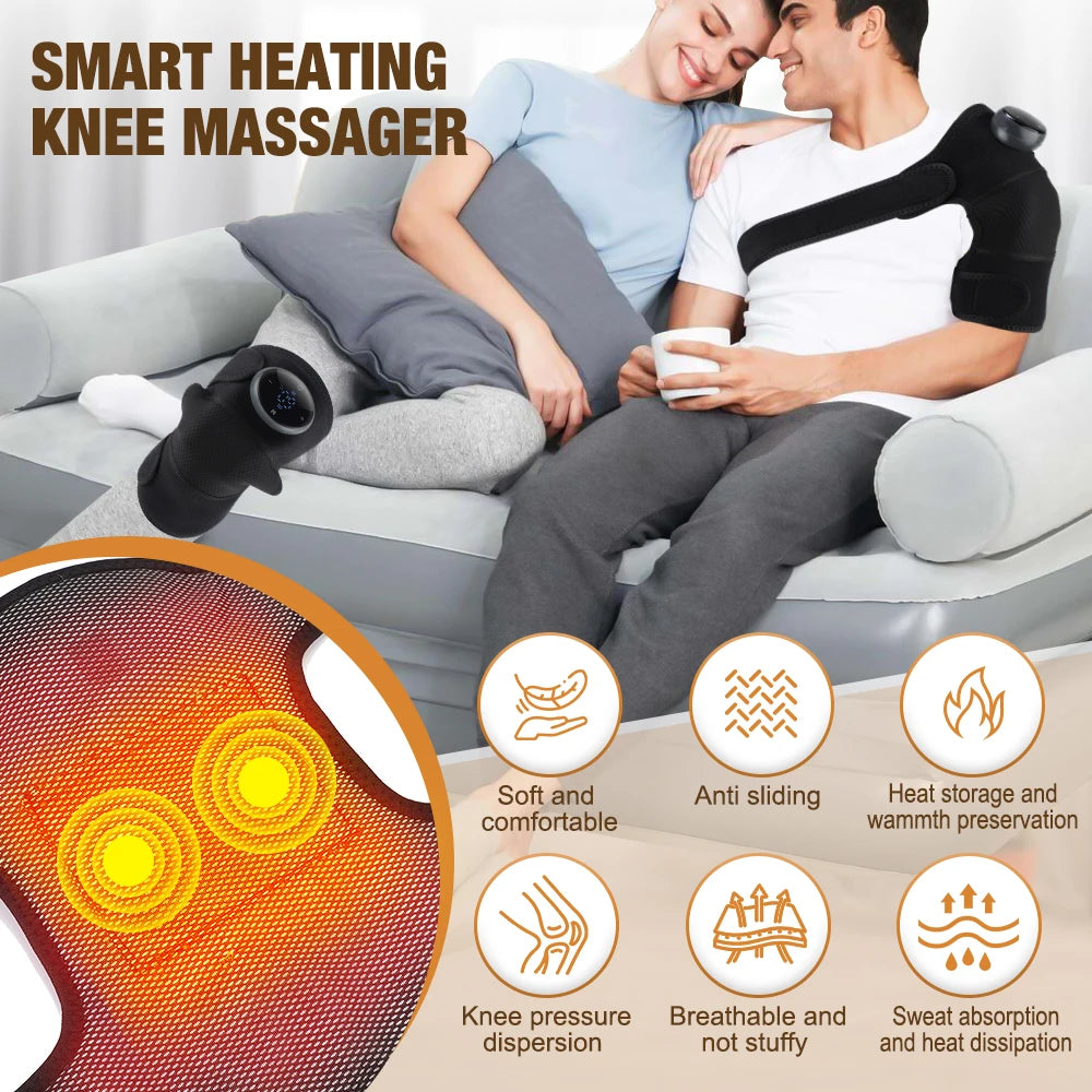 Rechargeable Knee Massager 3 Gear Vibration Massage Adjustable Shoulder Brace Electric Heating Pads Leg Knee Warmer