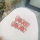 10pcs Festive Red Oval Short Press-On Nails with Cute Tomato Design Glossy Finish Holiday Nail Art Set for Women and Girls Wear
