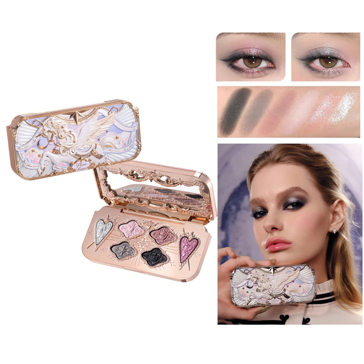 Flower Knows Swan Ballet 6 Color Eyeshadow Palette Matte Shimmer Pearl Glitter Waterproof Highly Pigmented Long Lasting Makeup