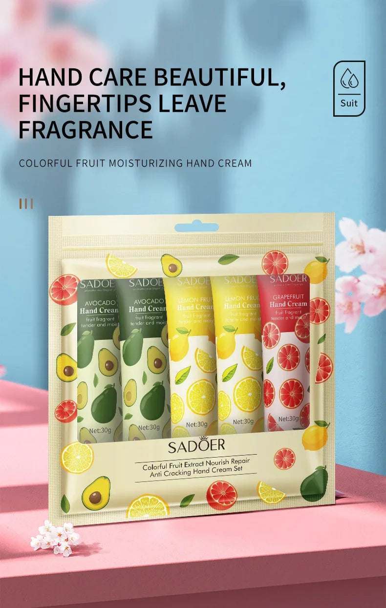 SADOER Hand Cream Set 5pcs Moisturizing for Dry Hands Travel Size Hand Lotion Gift Set to Nourish and Repair Dry Cracked Hands
