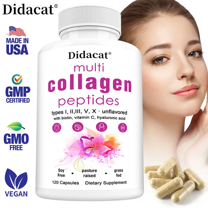 Multi-collagen Peptides - Anti-aging, Brightening Skin Tone, Firming Skin, Hair, Nail, Skin, and Joint Health Supplements
