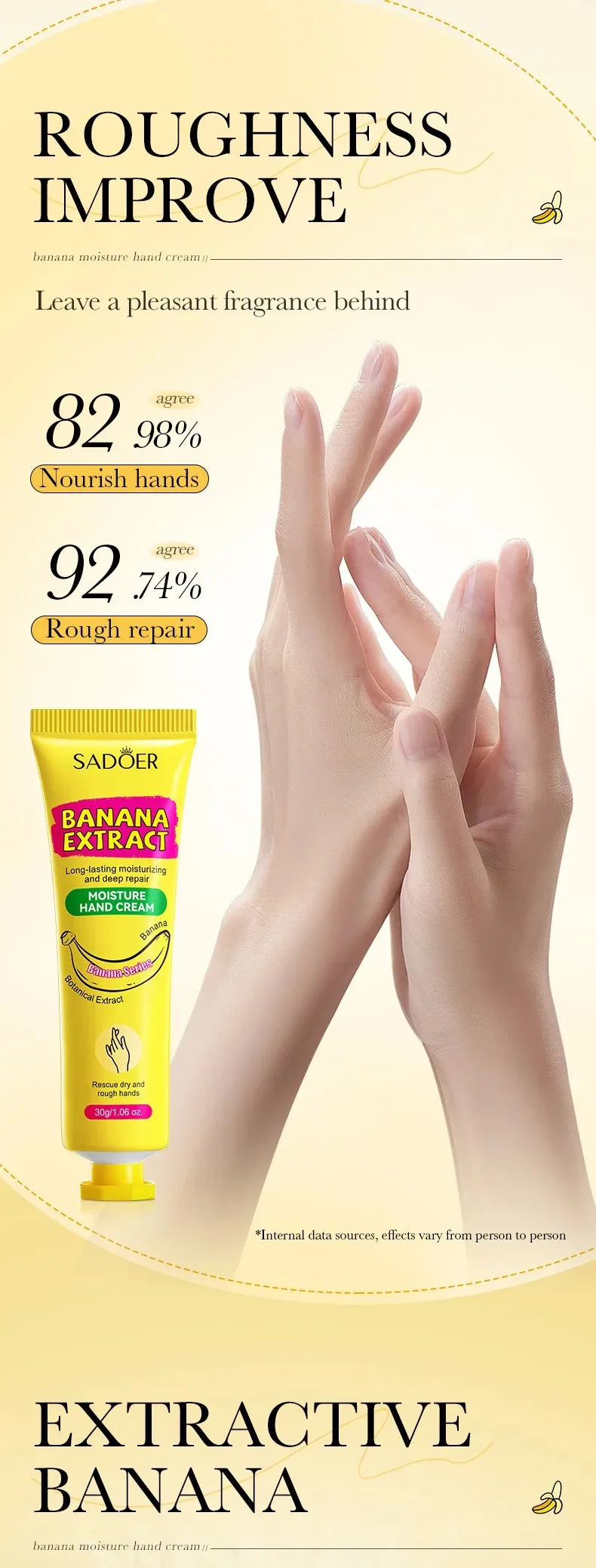 3/5Pcs Sadoer Banana Hand Cream Anti-Drying Crack Moisturizing Brightening Repairing Hand Creams for Hands Skin Care