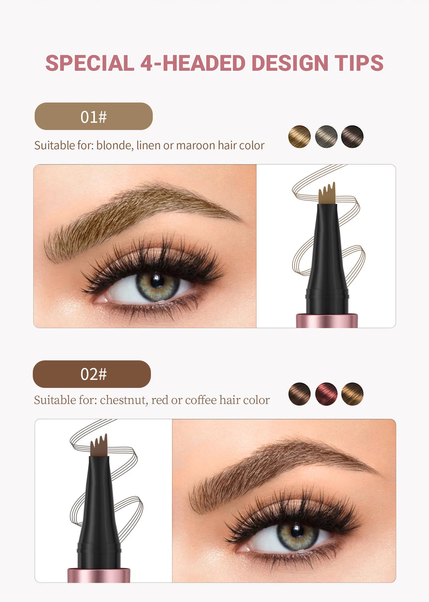Four Claw Liquid Eyebrow Pen Waterproof Sweatproof Long Lasting 3D Wild Brow Microblading Makeup for Beginners