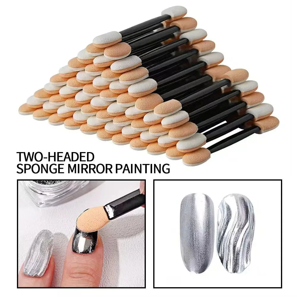 100PCS Disposable Double-Headed Eye Shadow Sponge Applicators 6.5cm with Container for Eyeshadow Stick