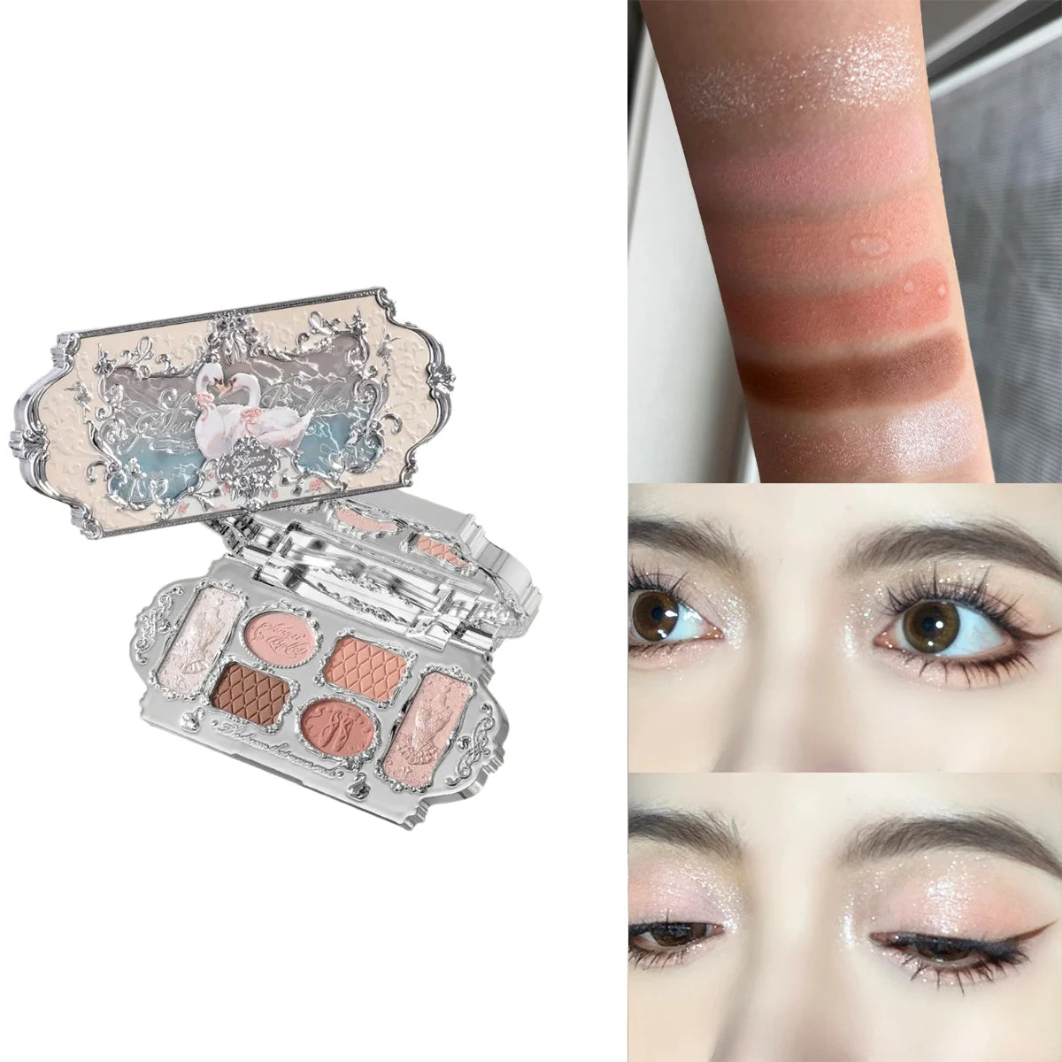 Flower Knows Swan Ballet 6 Color Eyeshadow Palette Matte Shimmer Pearl Glitter Waterproof Highly Pigmented Long Lasting Makeup