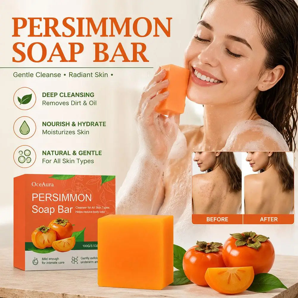 Persimmon Soap Bar for Body Odor Removal, Handmade Persimmon Green Tea Soap for Face and Body Wash Gentle Deodorant Bar
