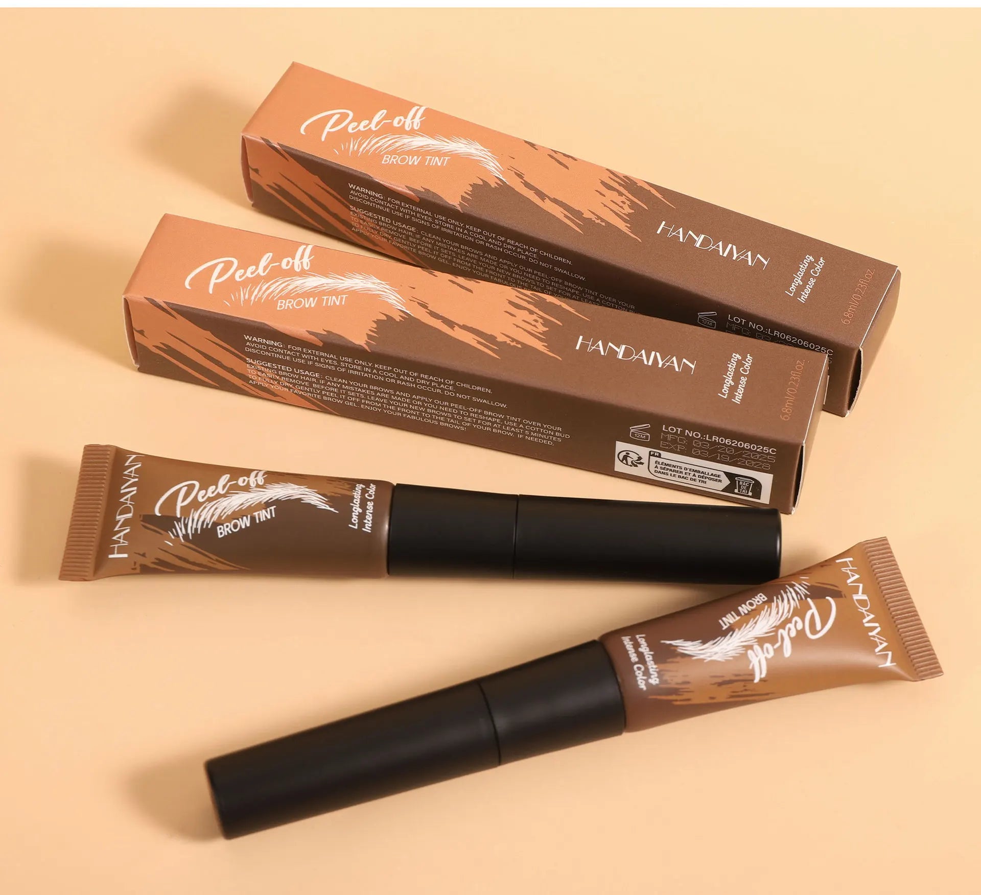 HANDAIYAN 5-color brush head peel-off eyebrow tint Waterproof, long-lasting, and smudge-proof peel-off eyebrow tint