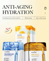 15pcs SADOER 24K Gold Vitamin C Hyaluronic Acid Facial Masks for Face Moisturizing Firming Hydrating Face Mask Facial Skin Care