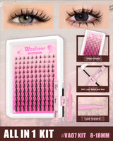 WOSHEER Manga Lash Clusters Kit Cat Lashes with Lash Bond & Seal Cluster Eyelash Extensions Mixed Tray Eyelash Clusters Kit