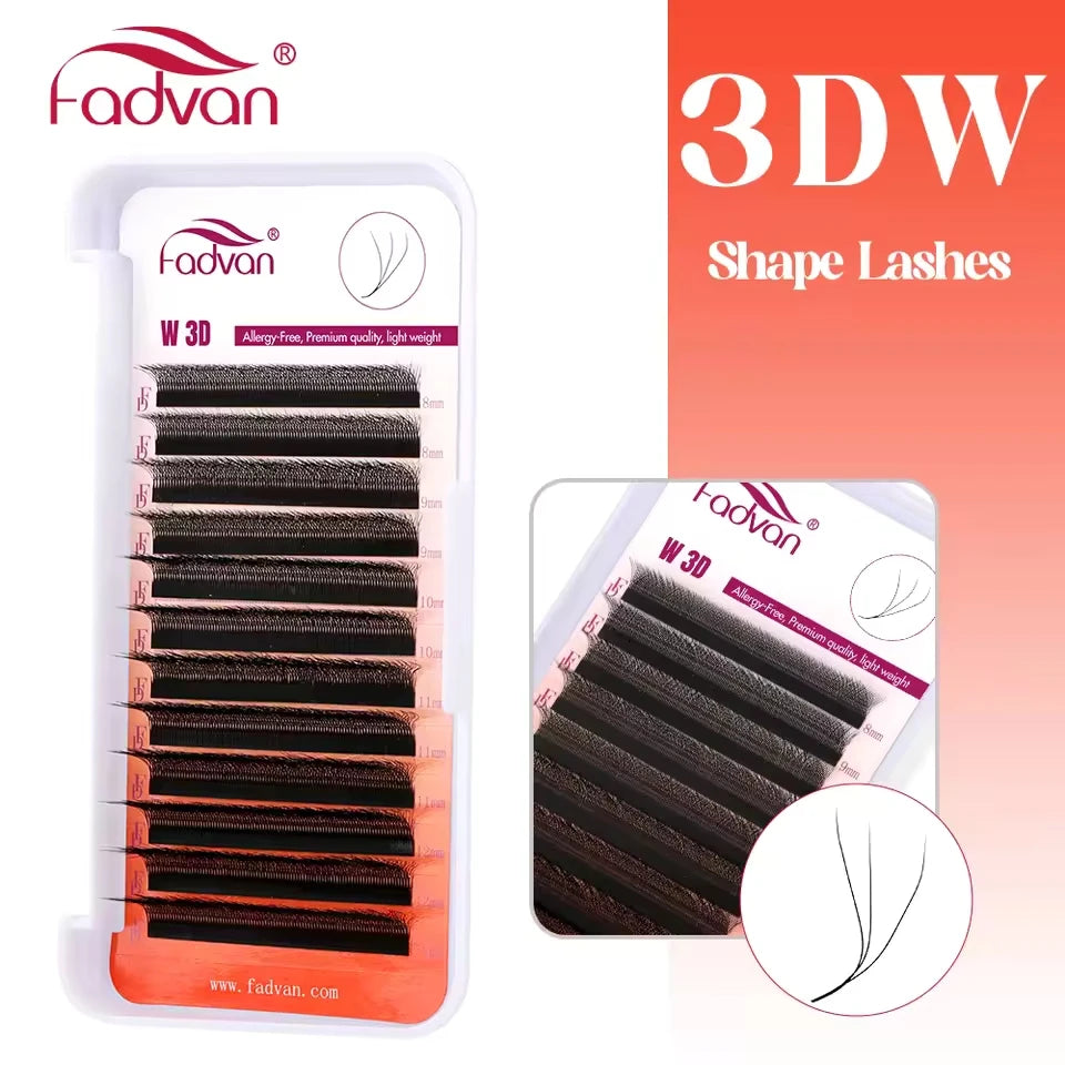 FADVAN M/L/L+/C/D Curl 3D/4D/5D W Shape Eyelash Extensions Waterproof Curling Natural Volume Lashes Soft Black False Eyelashes