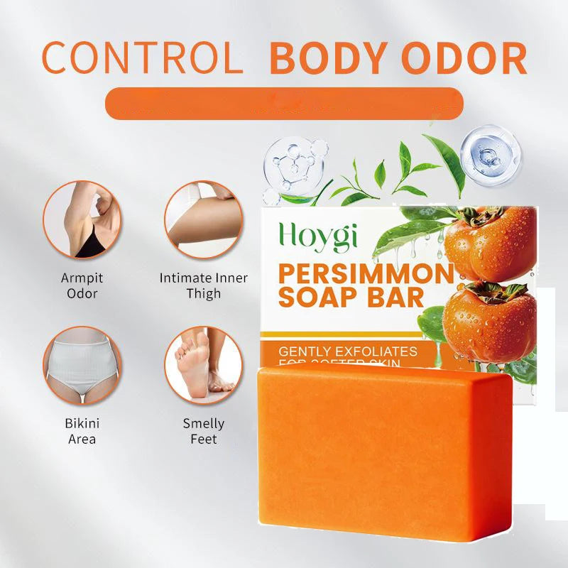 Persimmon Soap Bar for Body Odor Control, Handmade Persimmon Soap for Face and Body Wash, Gentle Smooth Deodorant Bath Soap 100g