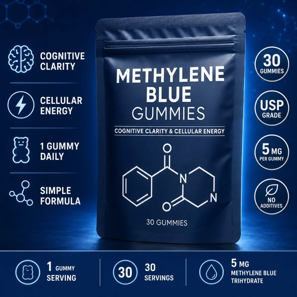 Methylene Blue Gummies 30 Count 5mg USP Grade High Purity Formula for Cognitive Clarity Cellular Energy Daily Wellness Support