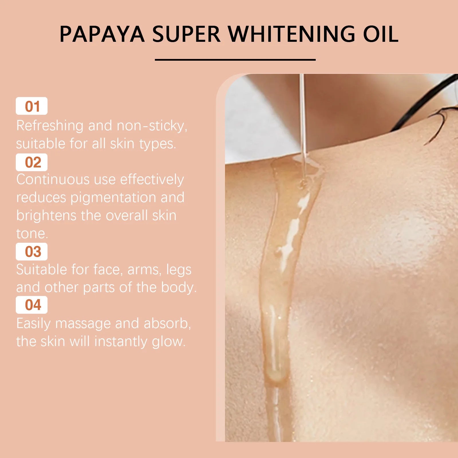 OceAura Papaya Oil for Skin Lightening 7 Days Whitening Body Firming Dark Skin Removal Oil for Muscle Relaxation Massage Thighs