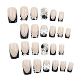 Y2K 24Pcs Set French Style Black & White Tie Dye Polka Dot Press-On Nails, Reusable, With Bowknot, Star Rhinestones, Cute & Chic, Suitable For Dates, Spring, New Year, Christmas, Daily, Birthday, Festival, Spring/Summer New A