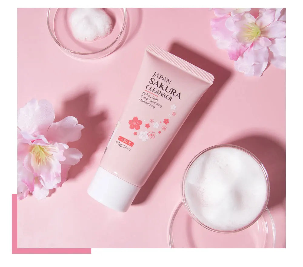 Laikou Sakura Facial Cleanser Deep Cleansing Pores Oil Control Moisturizing Brightening Face Wash Gentle For All Skin Types 50g