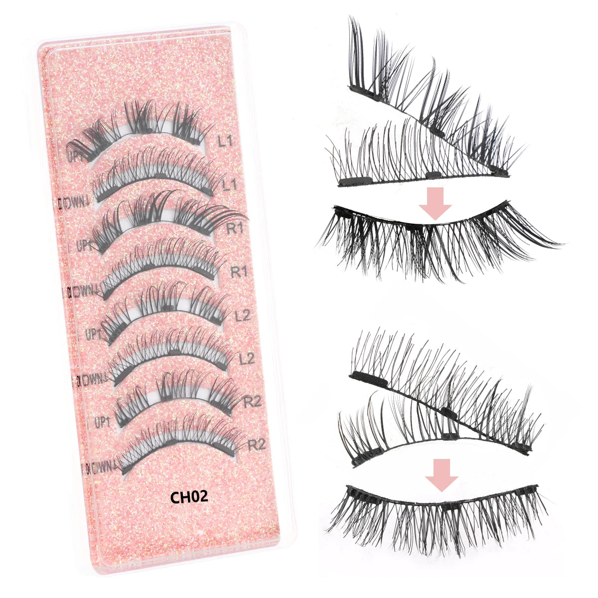 1/2 Pair Reusable Magnetic Eyelashes Tweezers Set Faux Mink Lashes Handmade 3D Natural False Eyelashes and Magnetic Tweezers Set